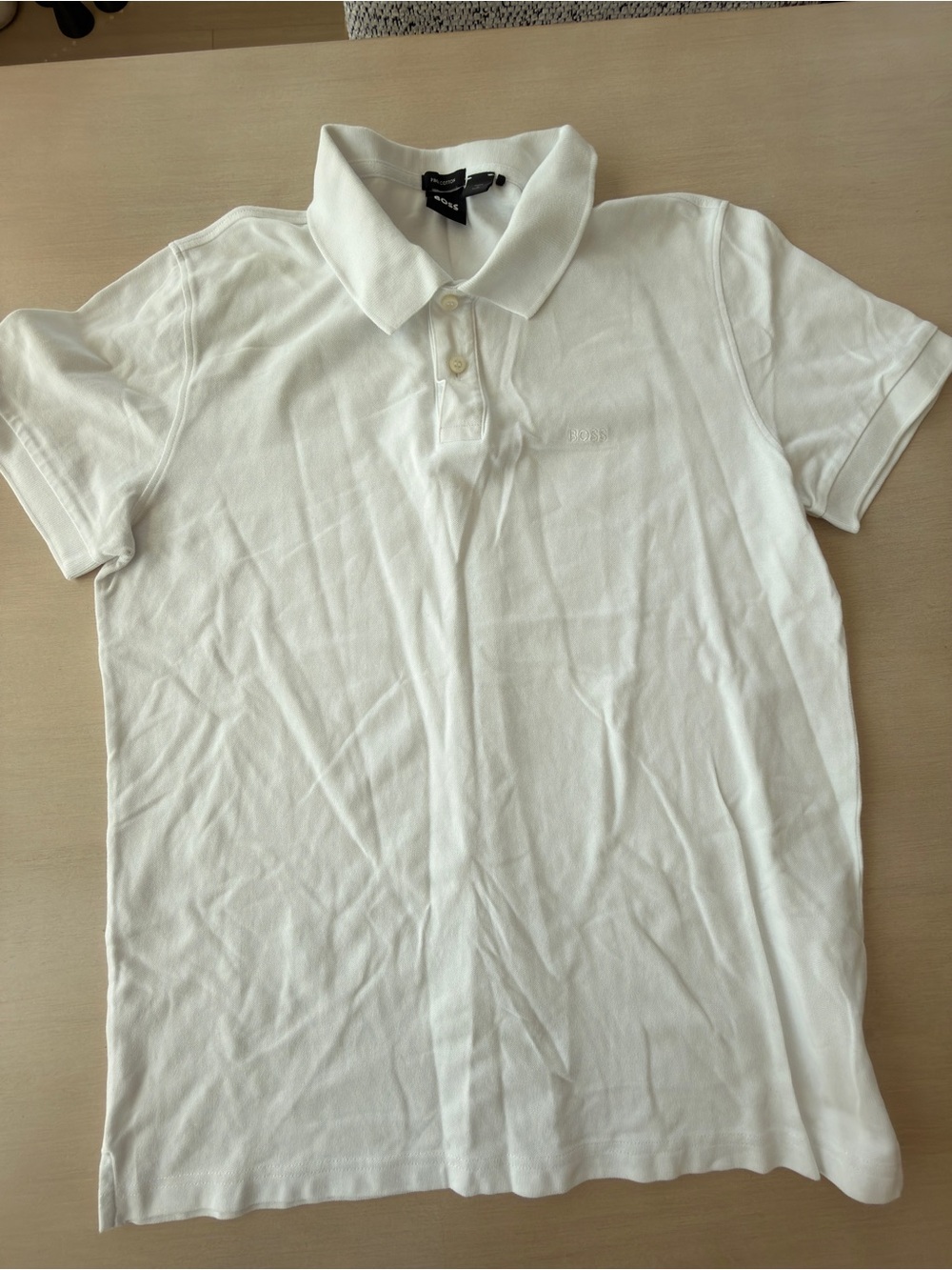 Boss White Short-Sleeve Polo with Subtle Logo - XL